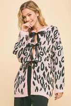 Pink Leopard Ribbon Tie Loose Fit Cardigan for Women