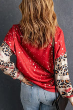 Leopard round neck dropped shoulder sweatshirt with red satin leopard print sleeves