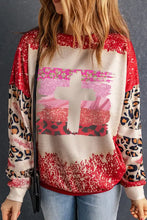 Leopard round neck dropped shoulder sweatshirt with red and white accents