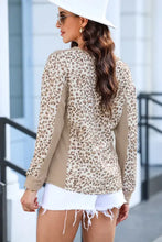 Leopard round neck dropped shoulder T-shirt with tan side panels