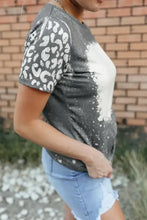 Women’s gray leopard round neck short sleeve t-shirt