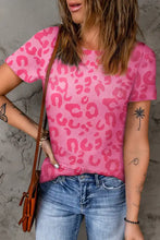 Women’s pink leopard round neck tee with short sleeve length