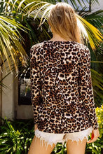 Leopard Shoulder Slit Long Sleeve Top for Women Woman T Shirts