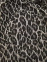 Black and gray leopard straight loose corduroy pants with front pocket featuring a straight loose leg design