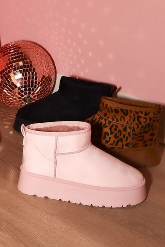 Leopard Suede Round Toe Platform Booties for Women Leopard
