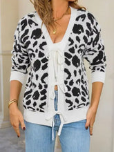Leopard tie-front cardigan in black and white knit with front tie detail