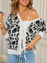 Leopard tie-front cardigan in black and white knit with front tie detail