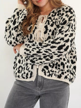 Leopard print tie-front cardigan in cozy oversized knit