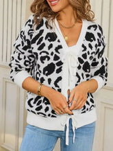 Leopard tie-front cardigan in cozy black and white print