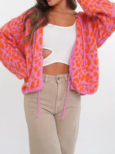 Vibrant pink orange leopard print tie-front cardigan hoodie