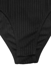 Black leopard trim ribbed knit bodysuit with vertical stripes and seamless seams in ribbed knit bodysuit design