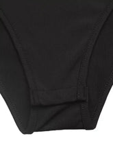 Black ribbed fabric long sleeve bodysuit with seamless fit and leopard trim v neck detail