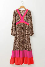 Leopard V-Neck Long Sleeve Maxi Dress Woman Maxi Dress