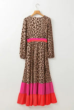 Leopard V-Neck Long Sleeve Maxi Dress Woman Maxi Dress