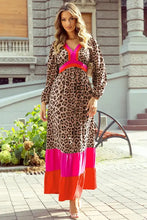 Leopard V-Neck Long Sleeve Maxi Dress Woman Maxi Dress