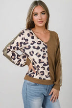 Leopard V-Neck Waffle-Knit Top Woman Blouses