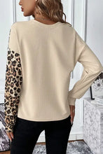 Beige ribbed leopard waffle knit long sleeve T-shirt