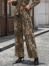 Leopard wide-leg jeans in tan and black leopard print made from soft fabric for stylish casual wear