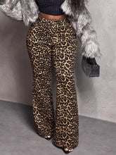 Leopard wide leg pants featuring bold brown and black spots in soft stretchy fabric with flared design