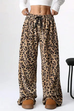 Leopard wide leg pants with drawstring waist and elastic cuffs
