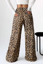 Leopard wide leg pants with drawstring waist and elastic cuffs
