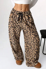 Leopard wide leg pants with drawstring waist and elastic cuffs
