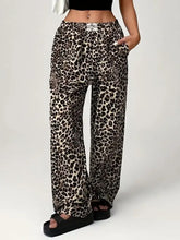 Leopard Wide Leg Pants with Pockets Woman Pants