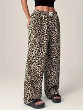 Leopard Wide Leg Pants with Pockets Woman Pants
