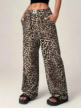Leopard Wide Leg Pants with Pockets Leopard Woman Pants