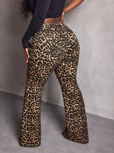 Leopard wide leg pants featuring high waist flared leopard print classic denim fabric