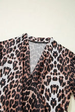 Leopard wrapped V-neck slim short sleeve top with sheer mesh back