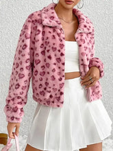 Leopard Zip Up Long Sleeve Furry Jacket Blush Pink Woman Outerwear