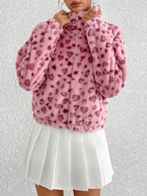 Leopard Zip Up Long Sleeve Furry Jacket Woman Outerwear