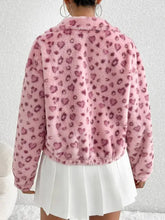 Leopard Zip Up Long Sleeve Furry Jacket Woman Outerwear