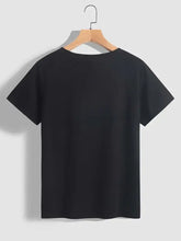 Black short-sleeve shamrocked round neck t-shirt on hanger
