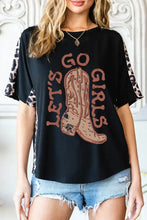 Girls Round Neck Short Sleeve T-Shirt with Leopard Print and Cowboy Boots