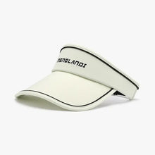 White letter graphic adjustable sun hat with black trim visor