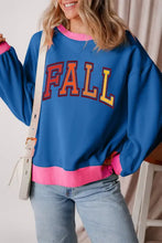 Blue Letter Graphic Contrast Long Sleeve Sweatshirt with FALL Print