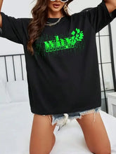 Black oversized letter graphic round neck half sleeve t-shirt in neon green