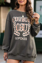 Dark gray oversized long sleeve sweatshirt with Cowboy OSU GOPOKES letter graphic round neck