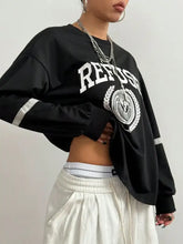 Black letter graphic round neck long sleeve sweatshirt