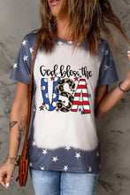 Women’s bleached patriotic letter graphic round neck short sleeve shirt with stars