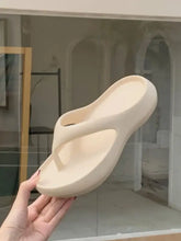 Light beige toe post platform slipper with thick contoured sole