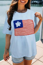 Light Blue American Flag Cotton Blend Women's T-Shirt Light Blue Woman T Shirts