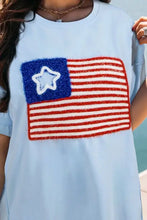 Light Blue American Flag Cotton Blend Women's T-Shirt Woman T Shirts