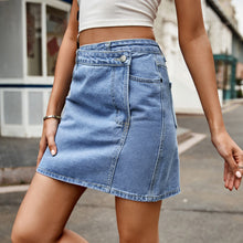 Light Blue Asymmetrical Denim Mini Skirt for Women Medium