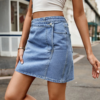 Light Blue Asymmetrical Denim Mini Skirt for Women Medium
