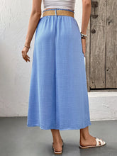 Light Blue Button Front Midi Skirt with Belt and Pockets for Women