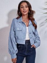 Light Blue Corduroy Balloon Sleeve Blouse for Women Light Blue