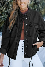 Black utility jacket with lace detailing and drawstring hem